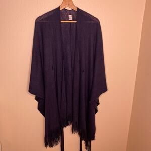 Navy Knit Tassel Open Cardigan Drape One Size